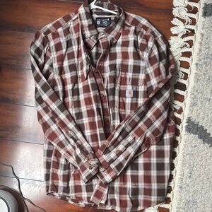 Carhartt Men's Red and White Plaid Button Down Shirt